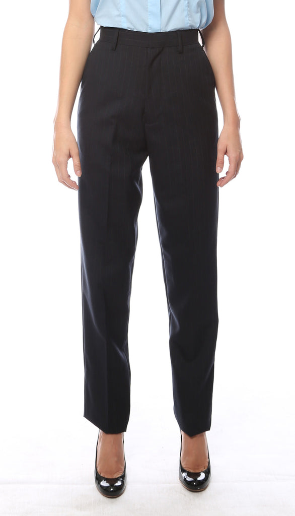 Womens Navy Pinstripe Wool Uniform Dress Pants – FHYINC