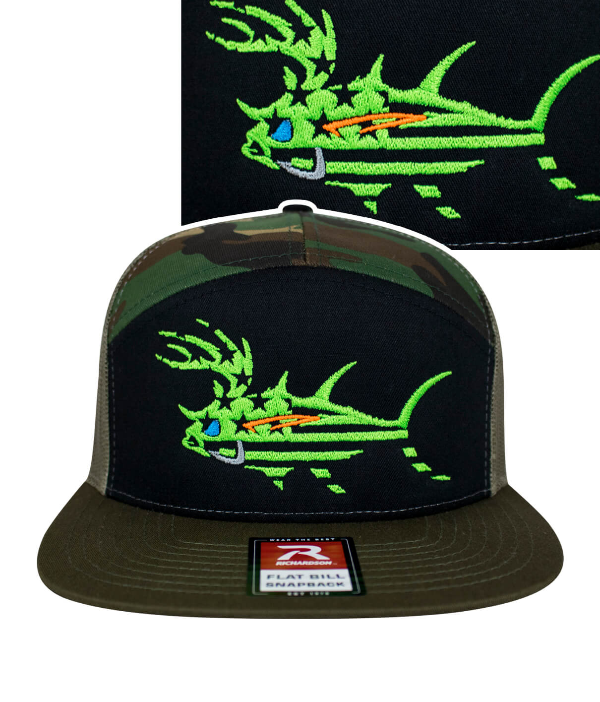 HFG - Green Fish Black Snapback Flatbill Hat