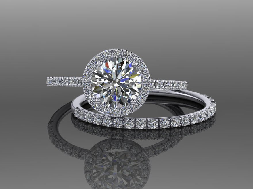 14k White Gold White Sapphire And Moissanite Wedding Set