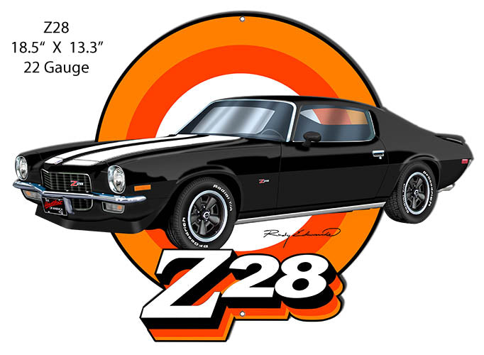 Z28 Camaro Black Cut Out Garage Art Metal Sign Rudy Edwards 13.3x18.5 ...