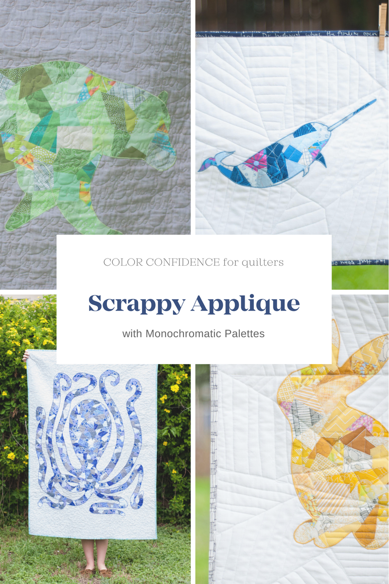 Scrappy Applique Quilts with Monochromatic Palettes