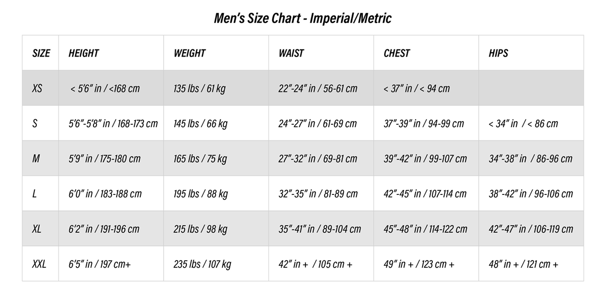 De Soto Sport Size Chart