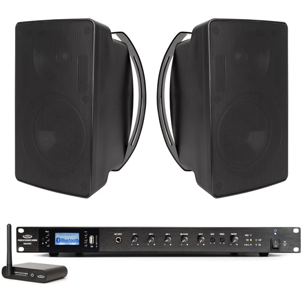 Weather Resistant Speaker System Featuring 6 S6 6.5" 70V Outdoor Speakers, RMA500BT 500W Rack Mount Mixer Amp & BTR1 Bluetooth Wireless Receiver