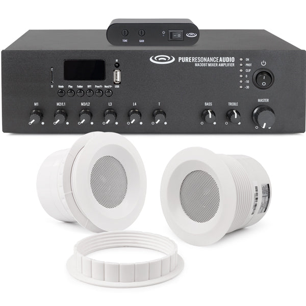 Small Office Sound Masking System Featuring 2 C3 3" 70 Volt Ceiling Speakers, MA30BT 30W Mixer Amplifier & SMG1 Sound Masking Generator