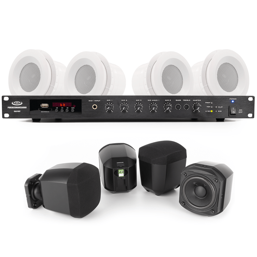 Office Sound System With 8 Ceiling Speakers 6 Surface Mount