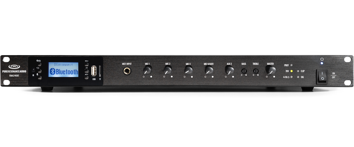 Pure Resonance Audio RMA240BT 240W Rack Mount Mixer Amplifier with Blu