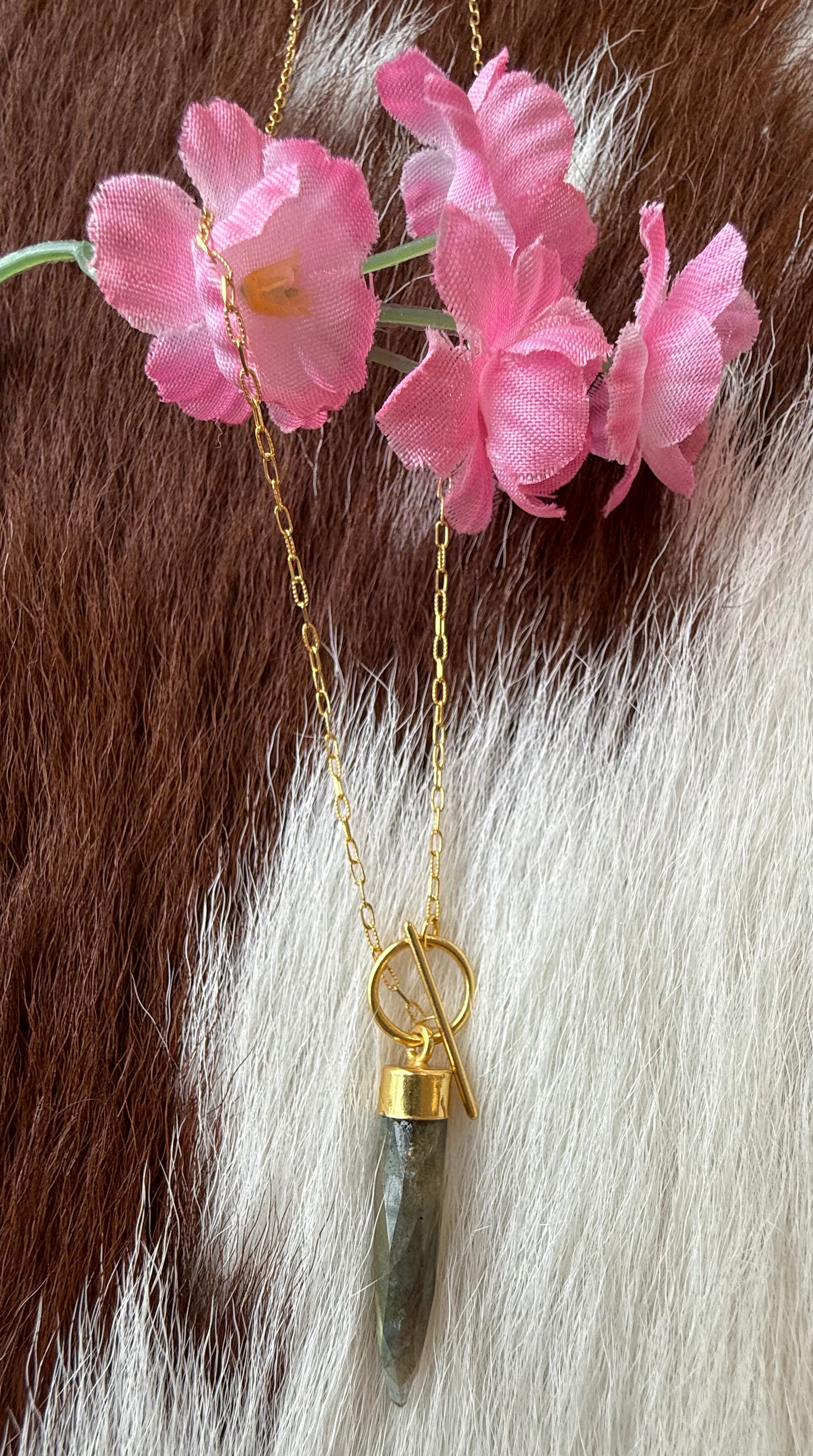 14k Gold Over Sterling Faceted Labradorite Crystal Point Necklace