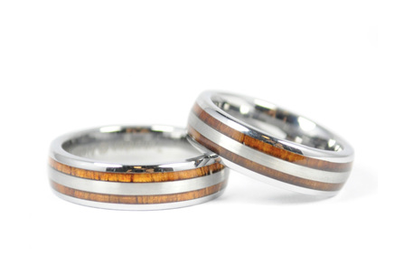 Koa Wood Striped Tungsten Ring