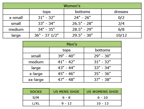 Women's and Men's size chart