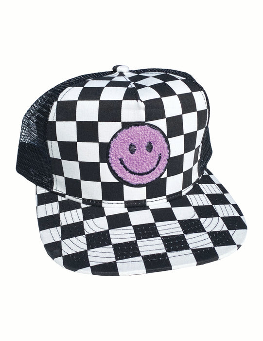 Smiley Face Checkered Trucker Youth / Rose