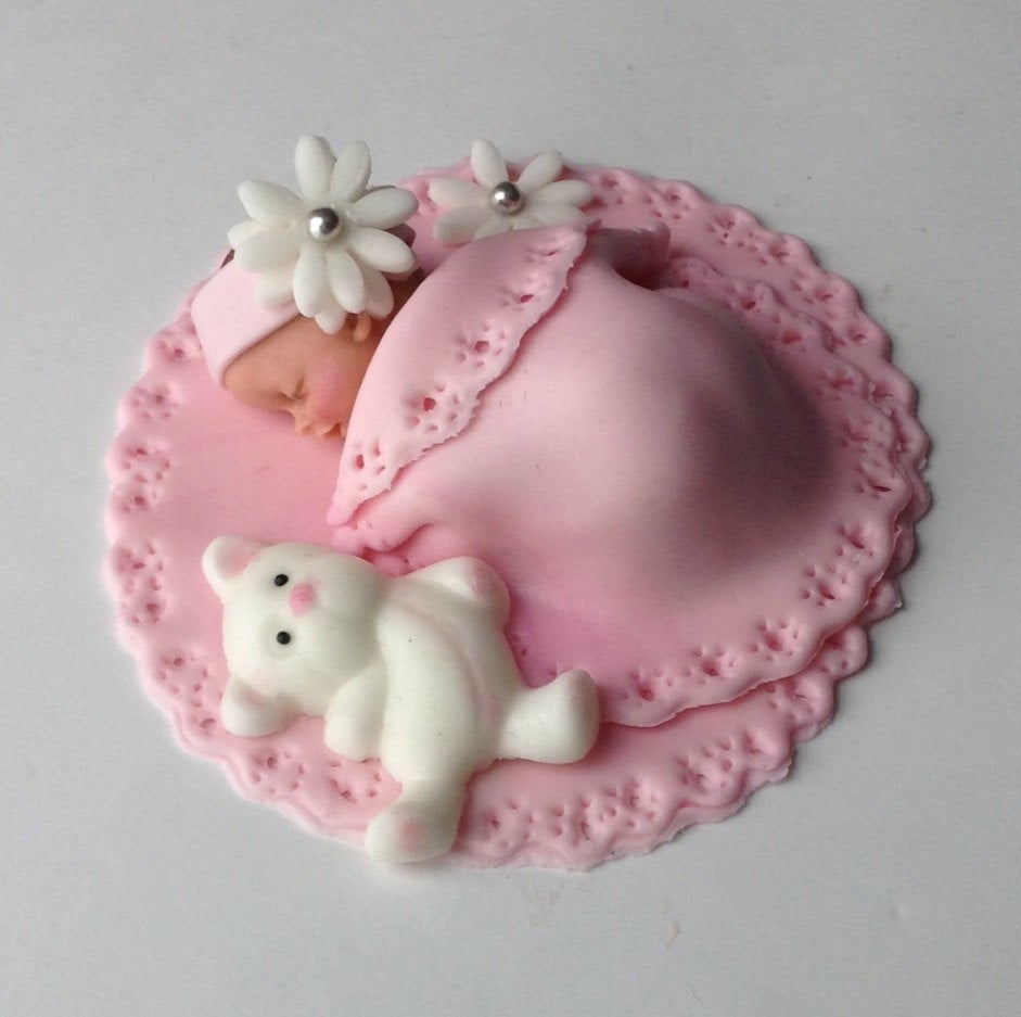 BABY SHOWER CAKE Fondant Cake Topper Baby girl edible cake topper ...