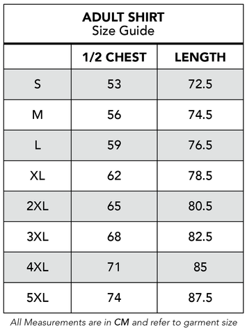 Adult Shirt - Size Guide