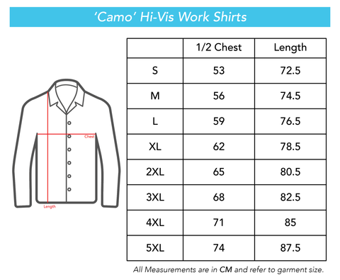 Size Guide Camo Hi-Vis Work Shirt