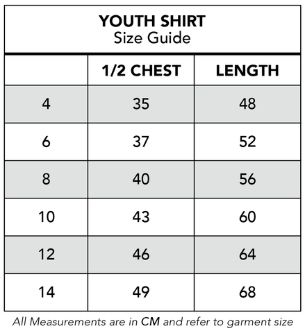 Youth Shirt Size Guide