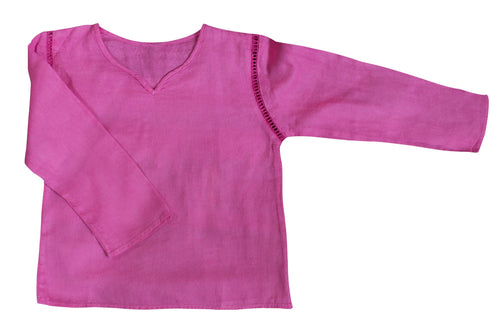 Kids Boy Girl Unisex Cotton Shirt Top V Neck 3/4 sleeve S Plain
