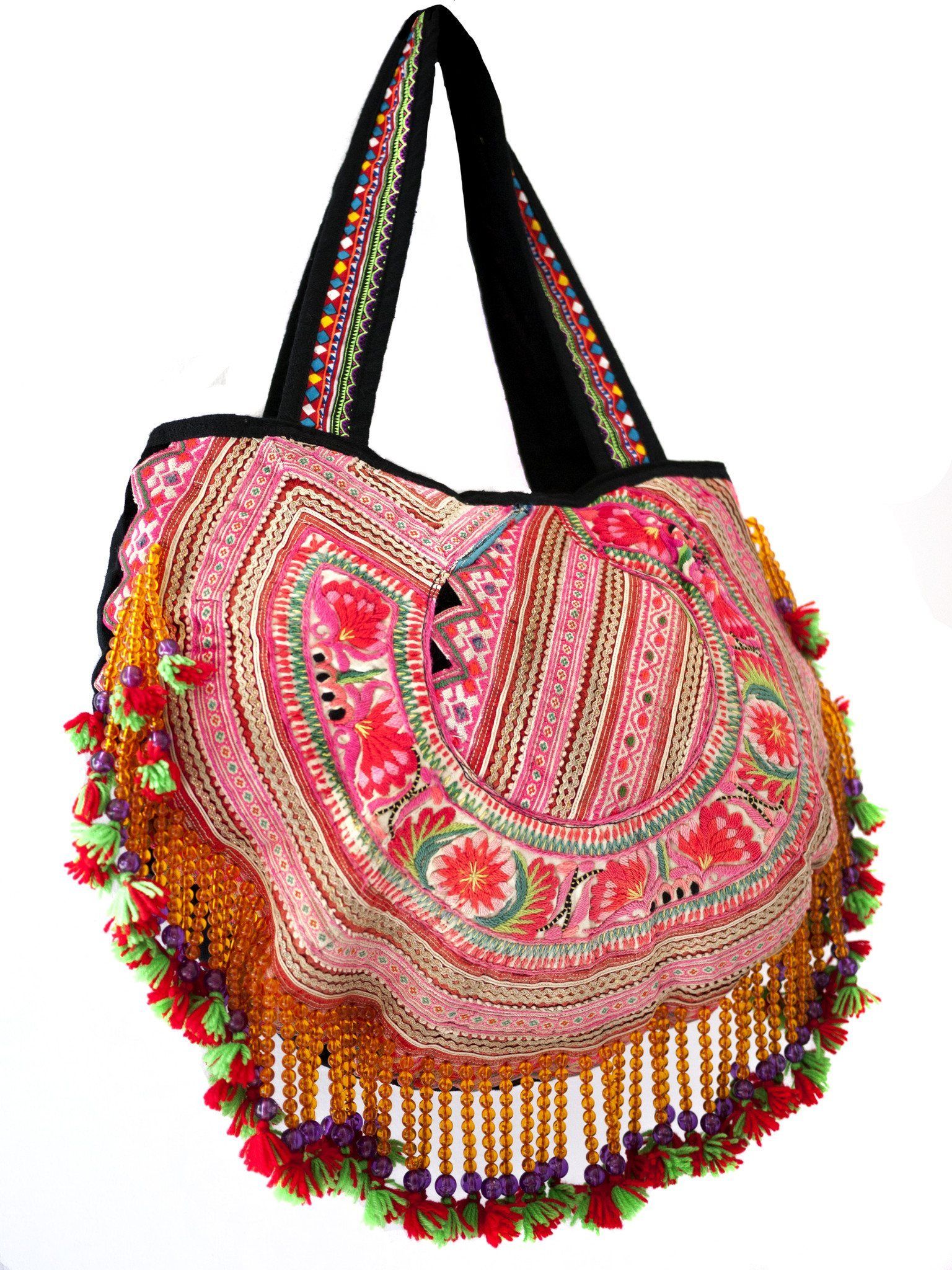 Handmade Hill Tribe Bags with bead work (NS-Shoulder - Embroidery One Side)