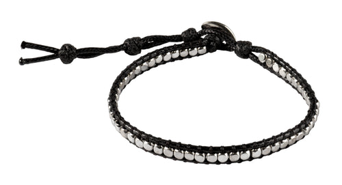 Leather rope Bracelet - Braided With Silver  (Adjustable)