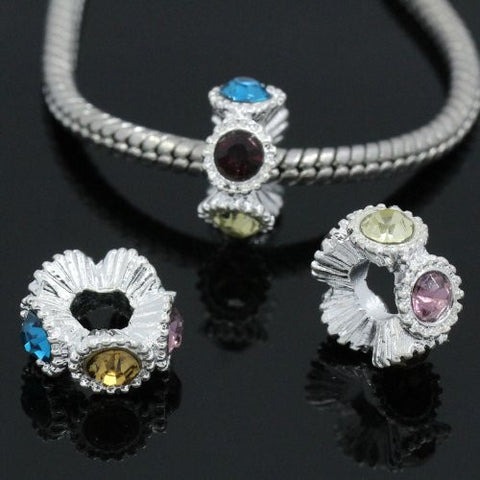 Flower with Multi  Rhinestones Charm Spacer For Snake Chain Charm Bracelets - Sexy Sparkles Fashion Jewelry - 3