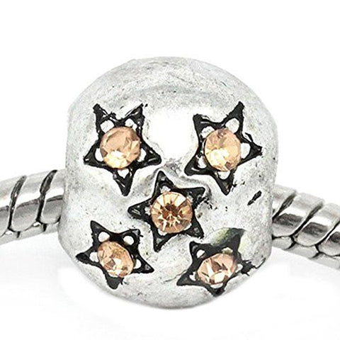 European Charm Beads Antique Silver Star Carved Pale Yellow Rhinestone - Sexy Sparkles Fashion Jewelry - 1