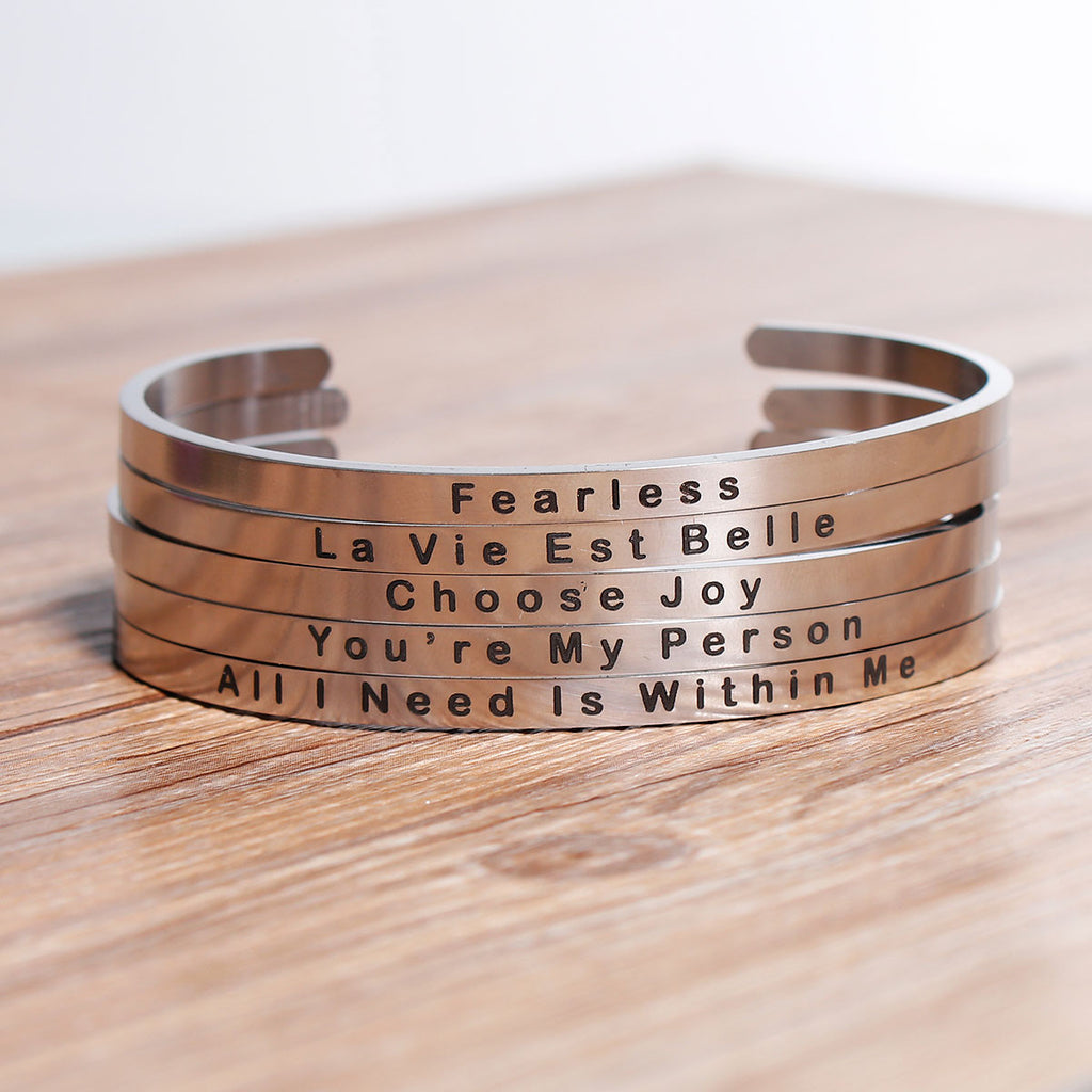 Sexy Sparkles Stainless Steel Fearless Positive Quotes Energy Open Cuff Bangle Bracelet Sexy Sparkles Fashion Jewelry