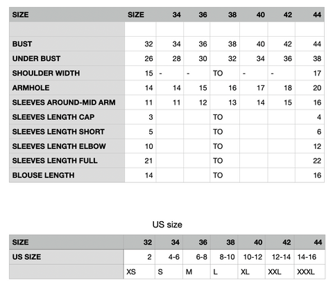 Raas The Global Desi size chart