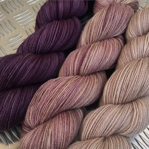 Reading The Tealeaves, The Faded Rose, The Merry Widow L to R Stein Fine Wool® 4ply