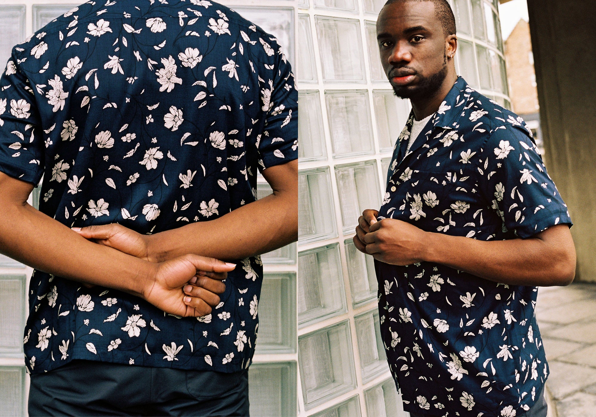 Kestin Hare SS19 Crammond Shirt In Navy Floral Print Tencel 