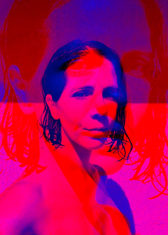 Francisca Oyhanarte portrait photo in red and blue