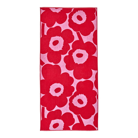 Marimekko Unikko printed floral fuscia and red/pink beach towel available from connox.com