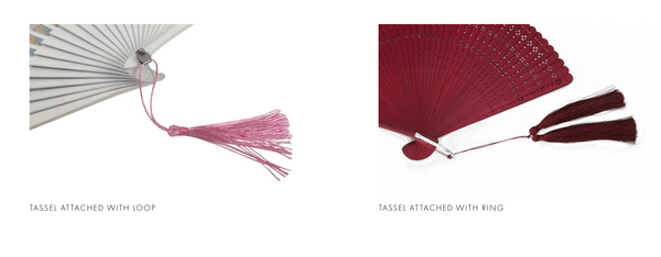 Examples of tassel options when ordering Khu Khu custom wedding hand-fans