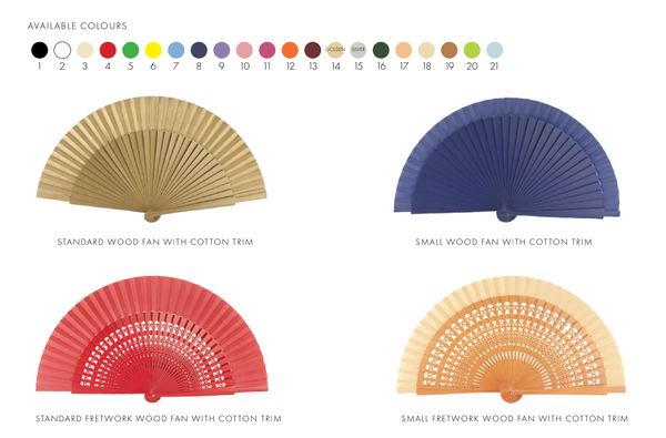 Images of 4 other plain colour painted wood hand-fans when choosing your custom wedding hand-fans with Khu Khu