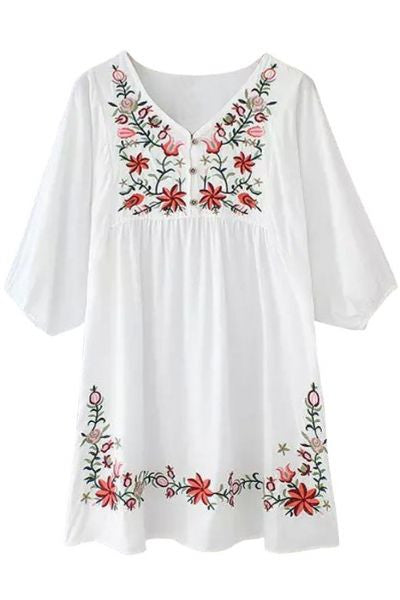 Embroidered Flora Vintage Style Boho Chic Peasant Dress One Size – Gear ...