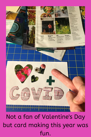 Image of hearts cut out of old magazines for handmade Valentine cards