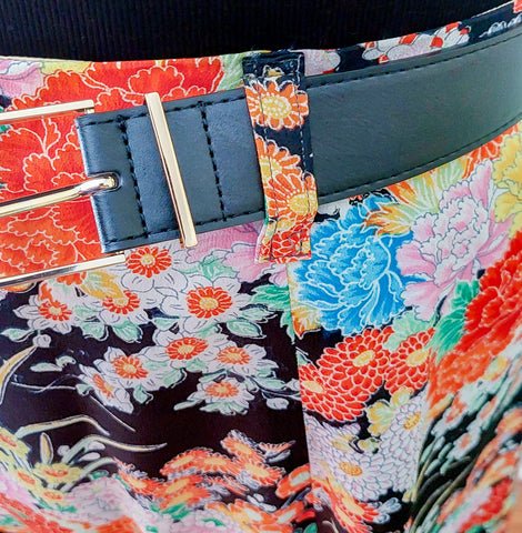Rebecca HK Designer Skirt closeup front from vintage Japanese kimono fabrics from yokodana.com