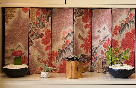 6 Panel LED Desk Screen with vintage kimono fabrics