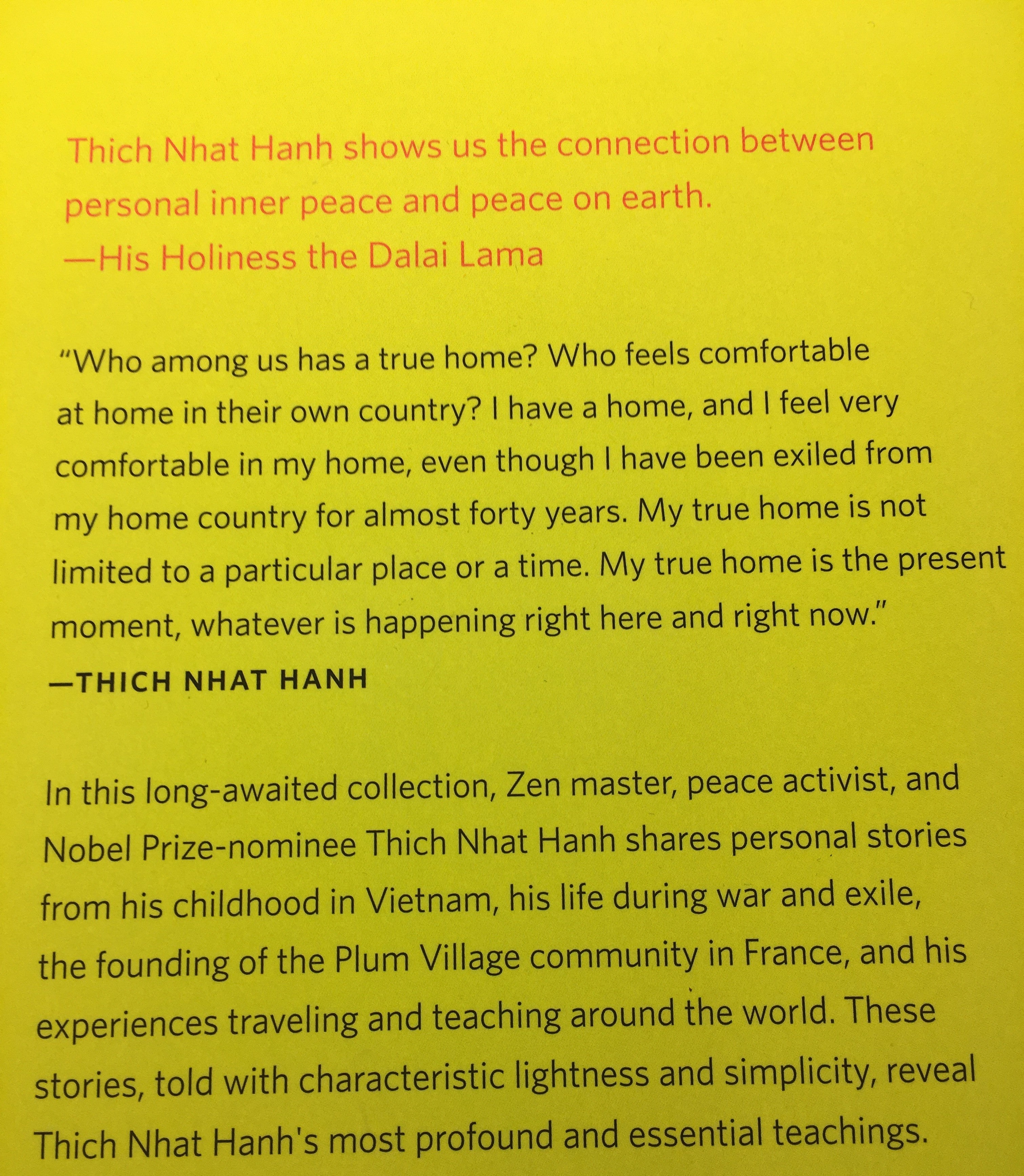 Thich Nhat Hanh's new book(2016)back jacket