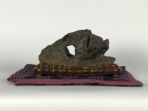 Paul Gilbert Suiseki Stone with kiribako (box), vintage kimono silks