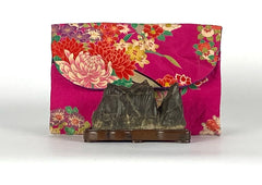 Smaller suiseki stone with clutch bag made of vintage Japanese silks handmade by YokoDana.com