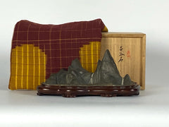 Suiseki #2 with kiribako (box) and bag of vintage kimono silks