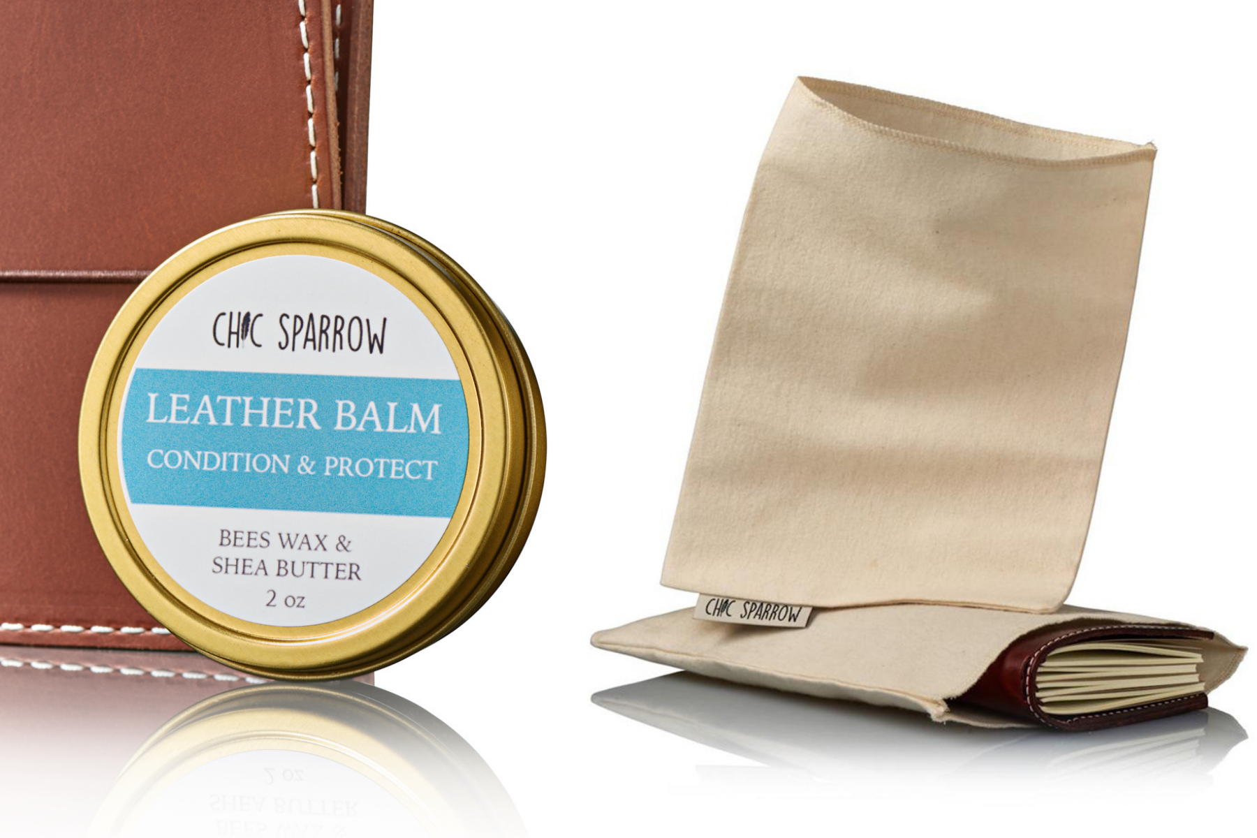 Chic Sparrow Leather Balm and Cloth Dust Bag