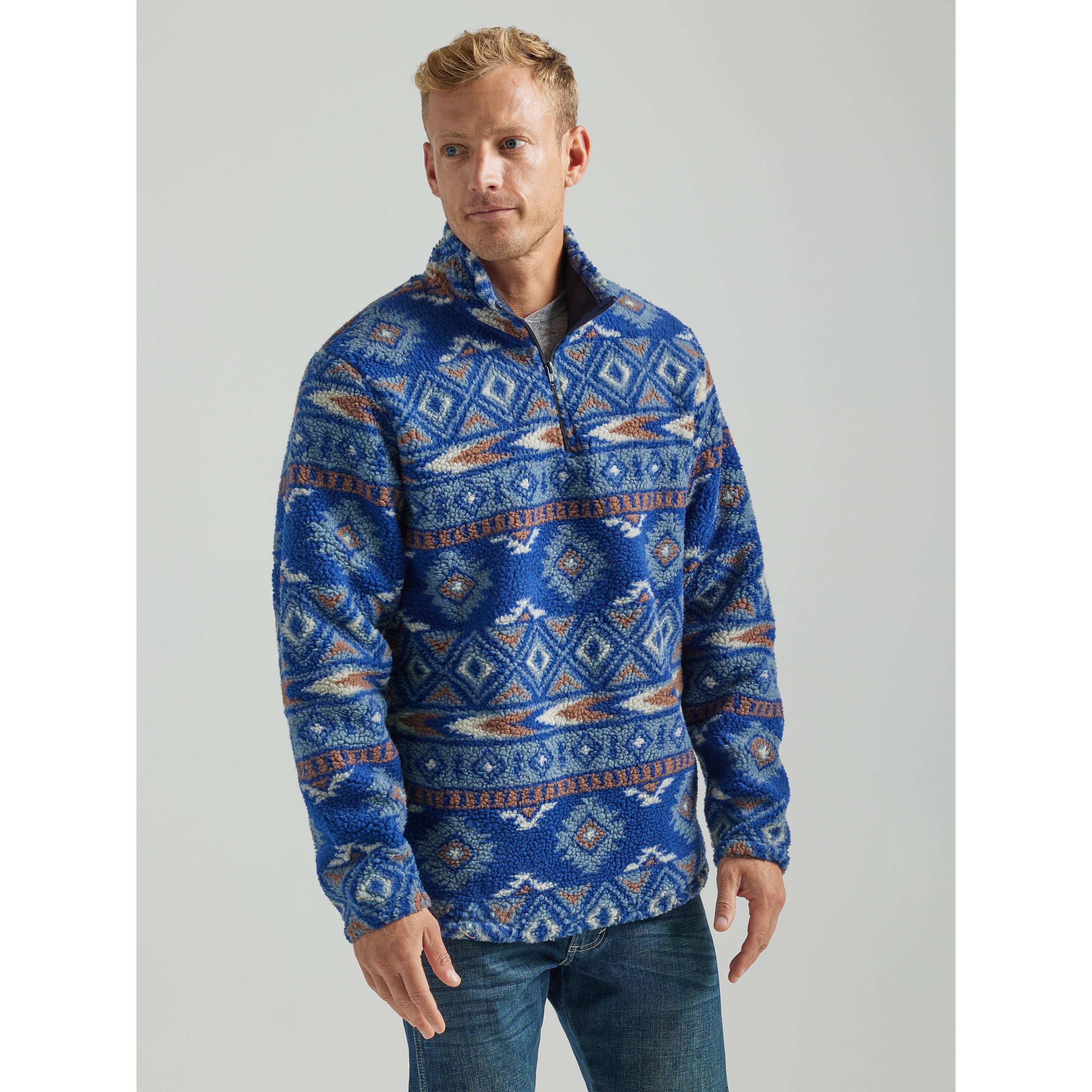 Wrangler Men's Pageant Blue 1/4 Zip Sherpa Pullover – West 20 Saddle Co.