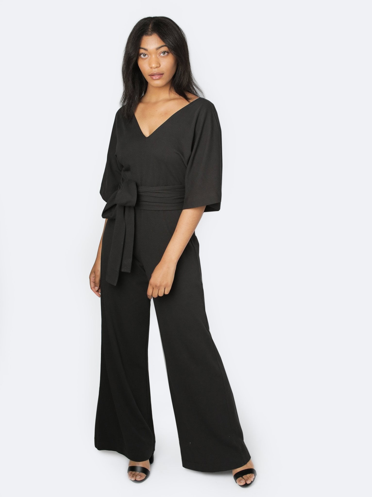 black flutter sleeve jumpsuit