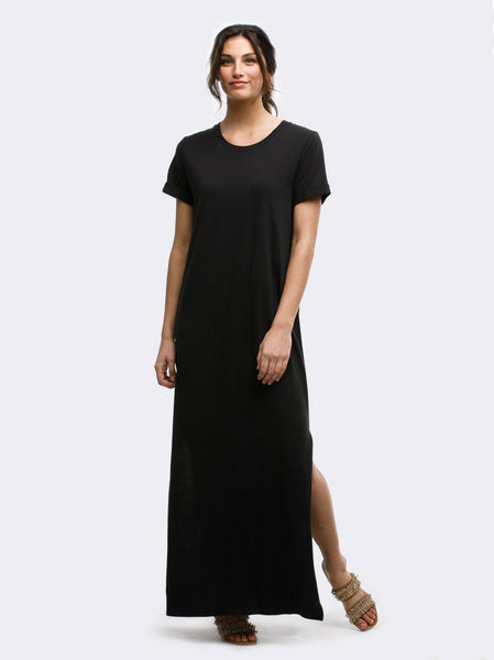 long sleeve black maxi t shirt dress