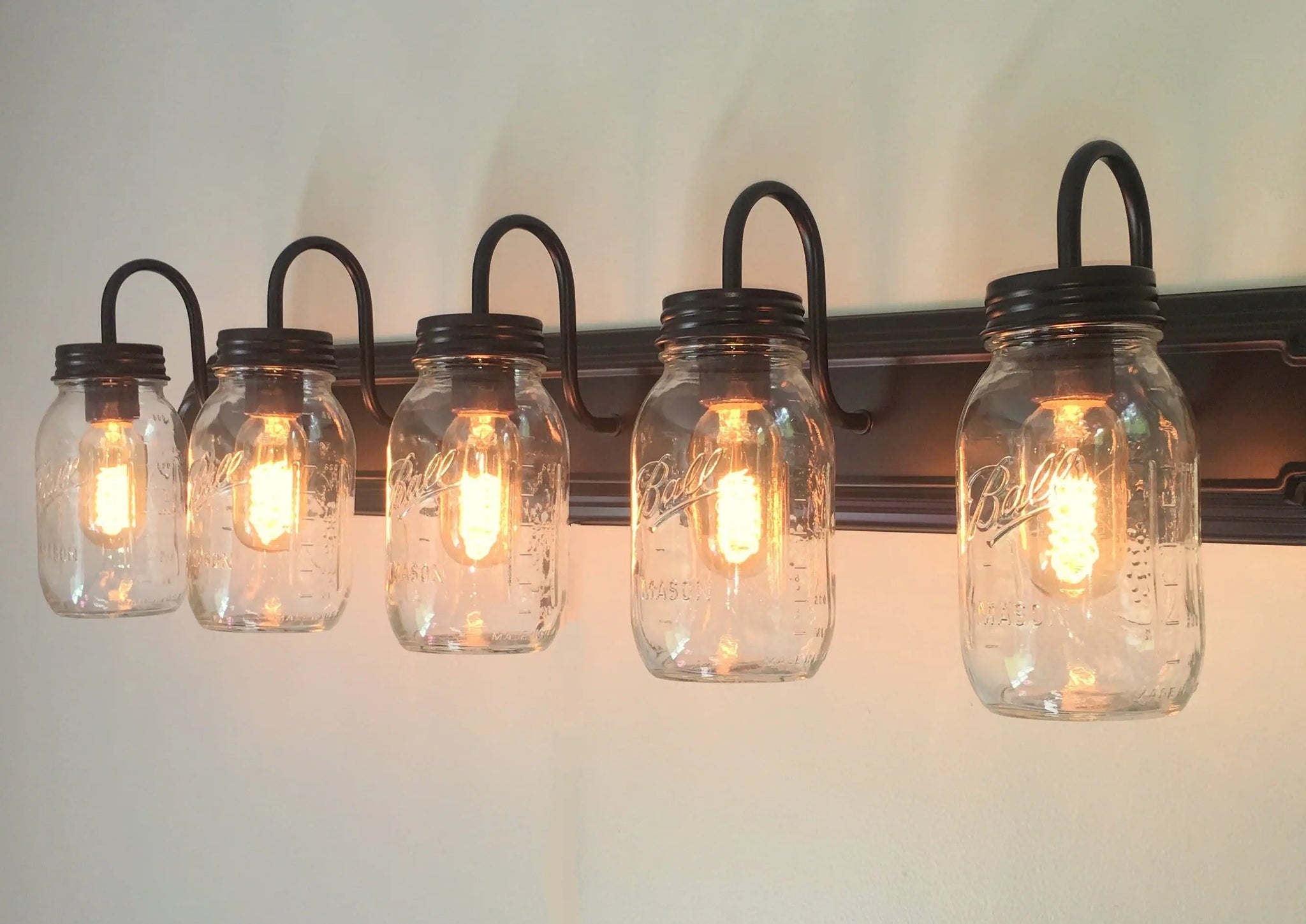 Mason Jar Bathroom Vanity 5-Light Wall Sconce Fixture - The Lamp Goods