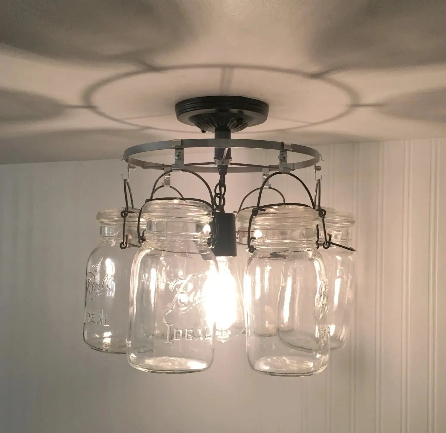 Mason Jar Ceiling Light Ring Of Vintage Hanging Quarts With Wire