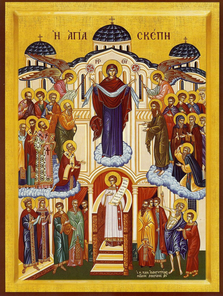 Greek orthodox icon of Theotokos "Holy Protection" "Agia Skepi"(1 ...