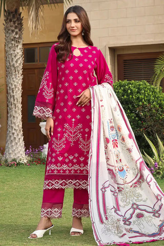 red 3-piece embroidered unstitched lawn suit