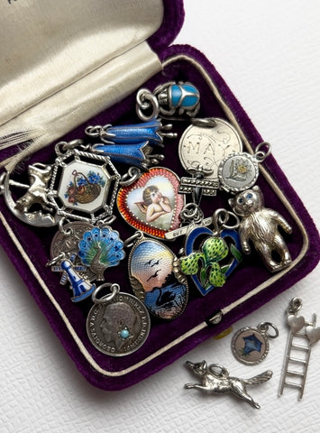 vintage silver and enamel charms