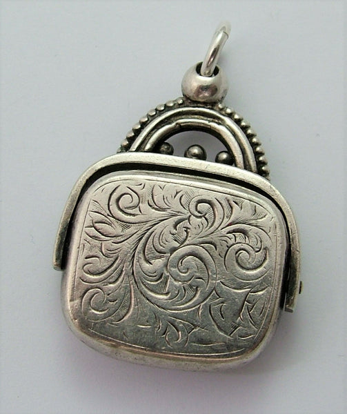 Antique Art Deco HM 1921 Silver & Agate Spinner Fob Seal Charm Antique Charm - Sandy's Vintage Charms