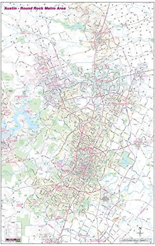 Austin Round Rock Tx Metro Wall Map Wzip Codes Laminateddry Erase 36x56 Large Scale Wide 2414